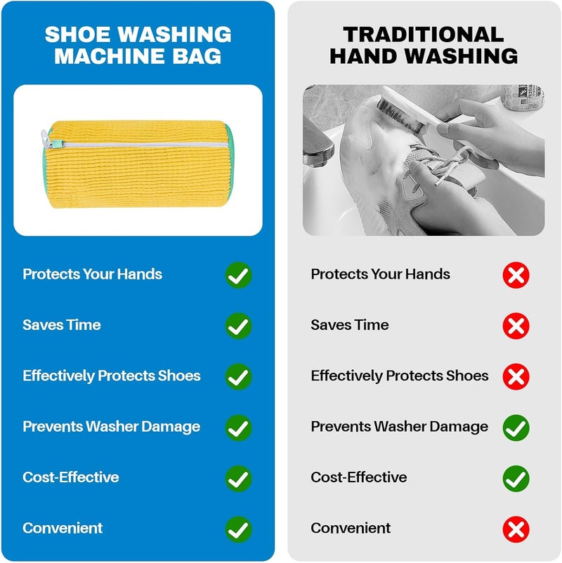 NMQHPA Shoe Washing Machine Bag: Laundry Shoe Bag for Washer and Dryer - 2pc Reusable Shoe Cleaning Bag for Sneaker Tennis Shoes Unstain Cleaner Kit (Yellow 2pcs) - Image 5